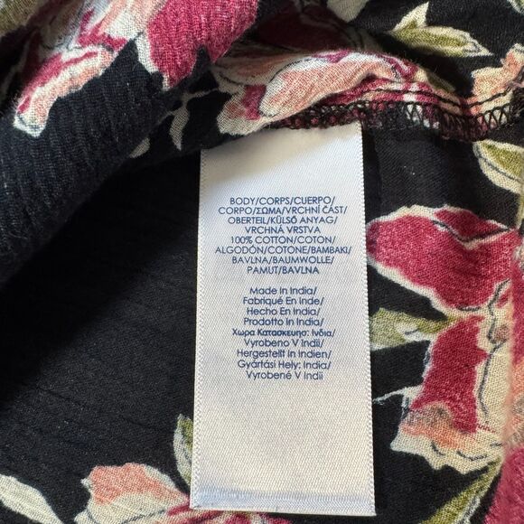 Chaps black pink floral peasant blouse Women’s 2XL boho tunic top long sleeve - Picture 7 of 8